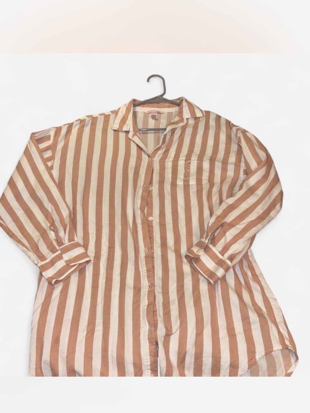 Victoria’s Secret Striped Button-Up Shirt in Beige and Cream